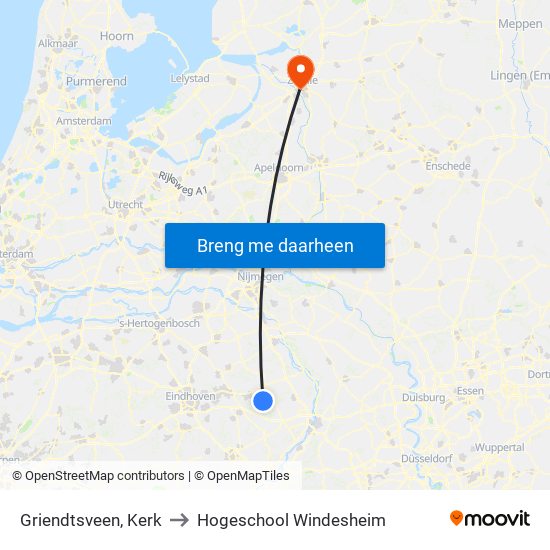 Griendtsveen, Kerk to Hogeschool Windesheim map