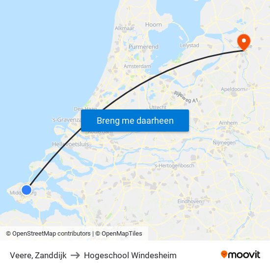 Veere, Zanddijk to Hogeschool Windesheim map