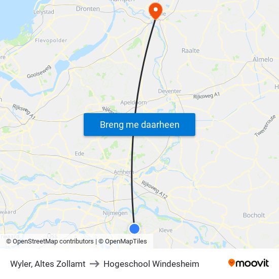 Wyler, Altes Zollamt to Hogeschool Windesheim map