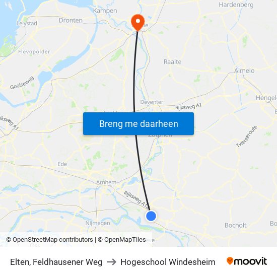Elten, Feldhausener Weg to Hogeschool Windesheim map