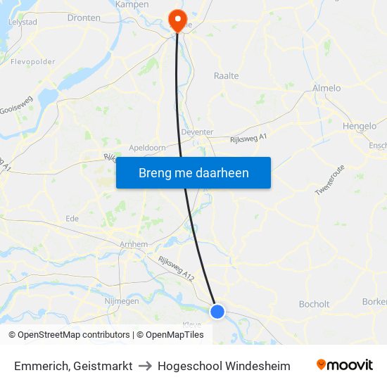 Emmerich, Geistmarkt to Hogeschool Windesheim map