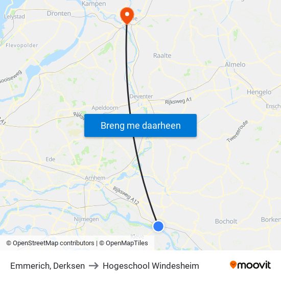 Emmerich, Derksen to Hogeschool Windesheim map