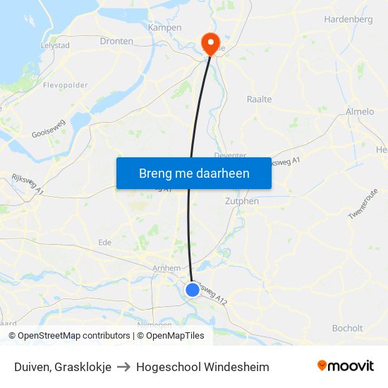 Duiven, Grasklokje to Hogeschool Windesheim map