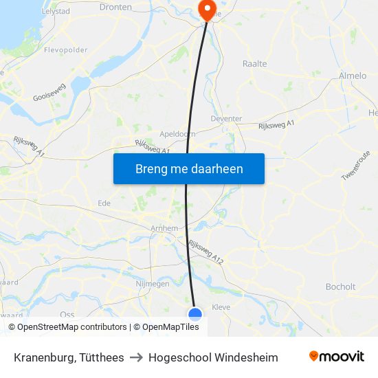 Kranenburg, Tütthees to Hogeschool Windesheim map