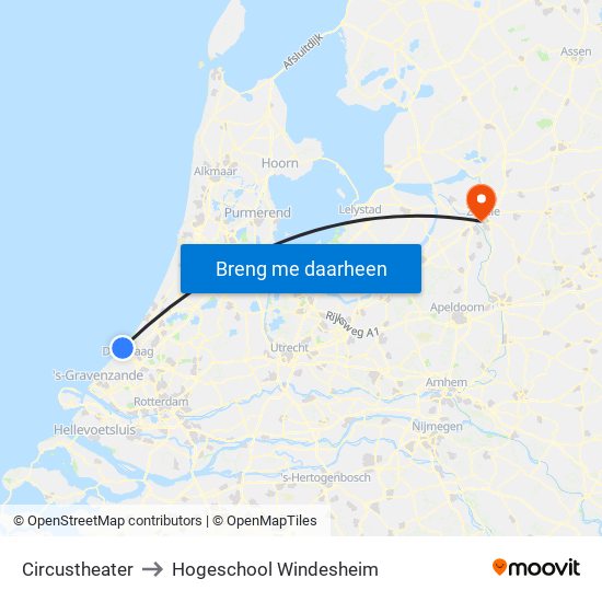 Circustheater to Hogeschool Windesheim map