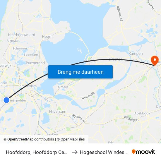 Hoofddorp, Hoofddorp Centrum to Hogeschool Windesheim map