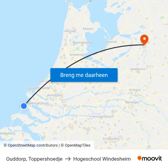 Ouddorp, Toppershoedje to Hogeschool Windesheim map