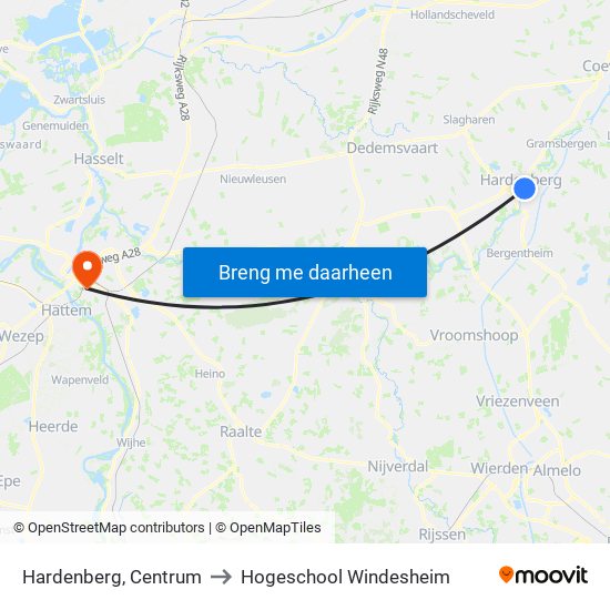 Hardenberg, Centrum to Hogeschool Windesheim map