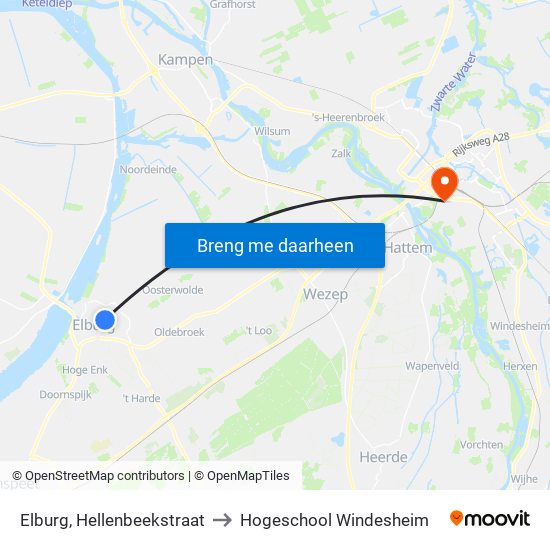 Elburg, Hellenbeekstraat to Hogeschool Windesheim map