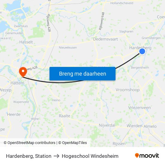 Hardenberg, Station to Hogeschool Windesheim map
