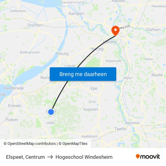 Elspeet, Centrum to Hogeschool Windesheim map