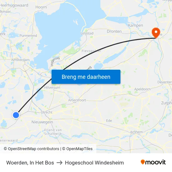 Woerden, In Het Bos to Hogeschool Windesheim map