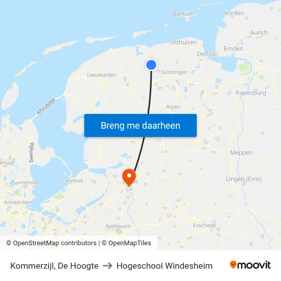Kommerzijl, De Hoogte to Hogeschool Windesheim map