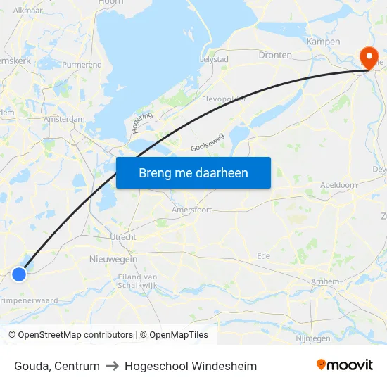 Gouda, Centrum to Hogeschool Windesheim map