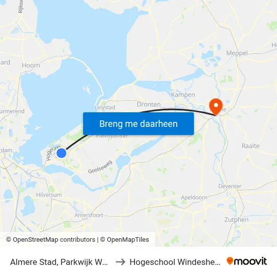 Almere Stad, Parkwijk West to Hogeschool Windesheim map