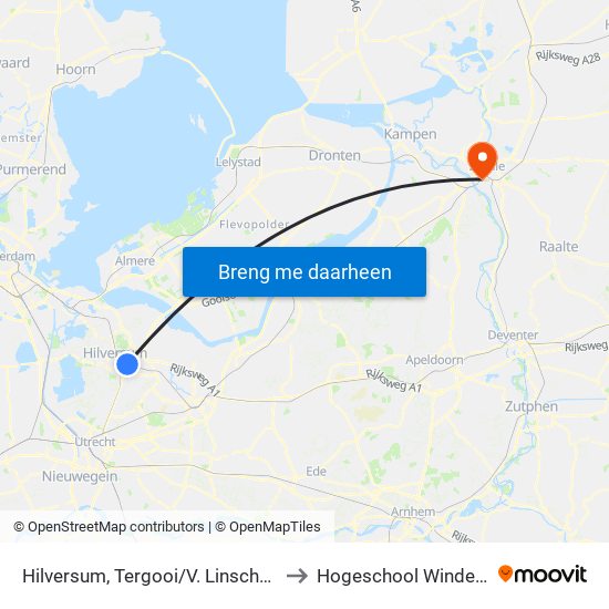 Hilversum, Tergooi/V. Linschotenlaan to Hogeschool Windesheim map