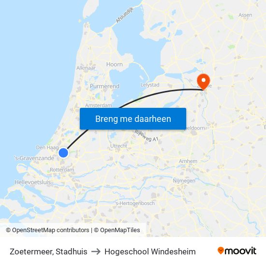 Zoetermeer, Stadhuis to Hogeschool Windesheim map