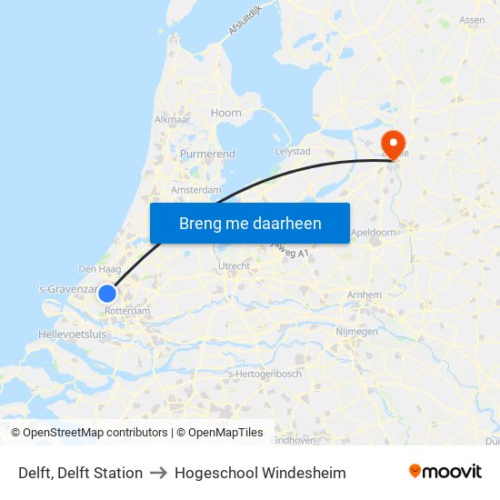 Delft, Delft Station to Hogeschool Windesheim map