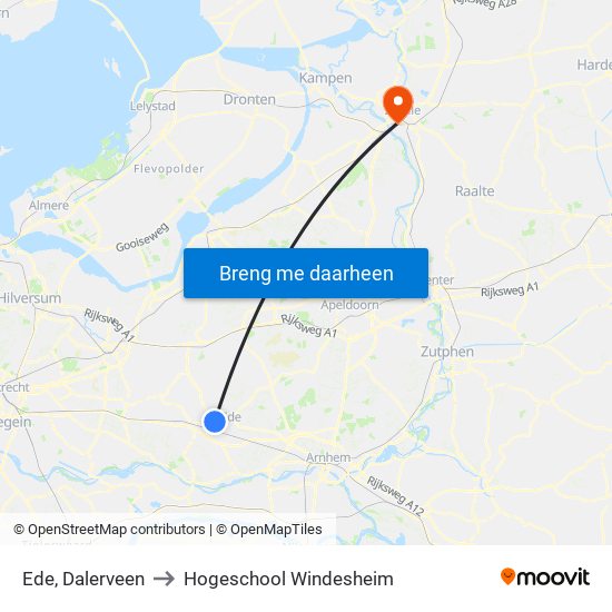 Ede, Dalerveen to Hogeschool Windesheim map