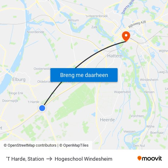 'T Harde, Station to Hogeschool Windesheim map