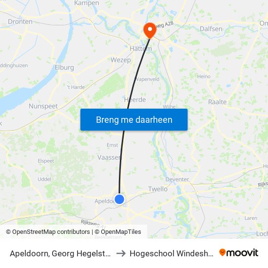 Apeldoorn, Georg Hegelstraat to Hogeschool Windesheim map