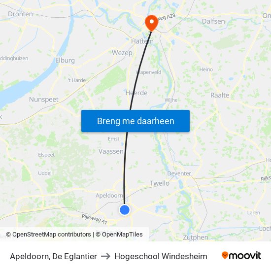 Apeldoorn, De Eglantier to Hogeschool Windesheim map