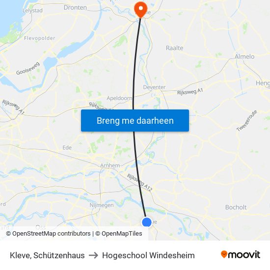 Kleve, Schützenhaus to Hogeschool Windesheim map