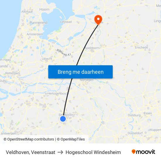 Veldhoven, Veenstraat to Hogeschool Windesheim map