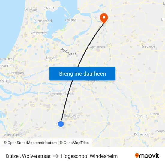Duizel, Wolverstraat to Hogeschool Windesheim map