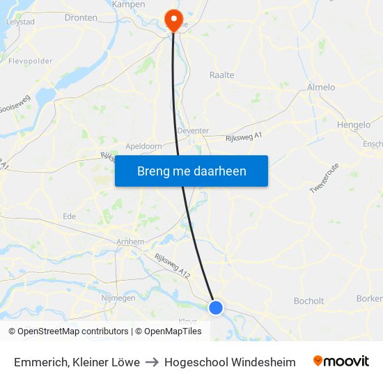 Emmerich, Kleiner Löwe to Hogeschool Windesheim map