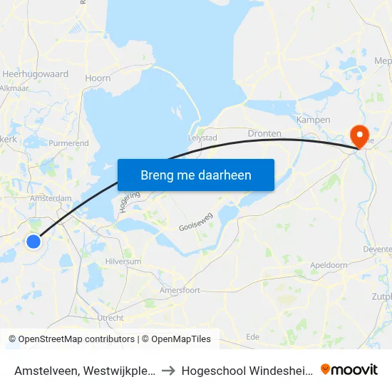 Amstelveen, Westwijkplein to Hogeschool Windesheim map