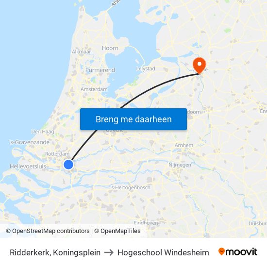 Ridderkerk, Koningsplein to Hogeschool Windesheim map
