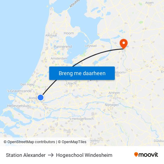 Station Alexander to Hogeschool Windesheim map