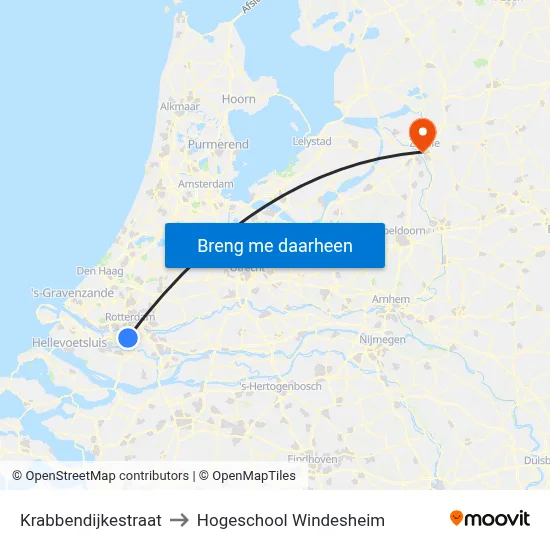 Krabbendijkestraat to Hogeschool Windesheim map