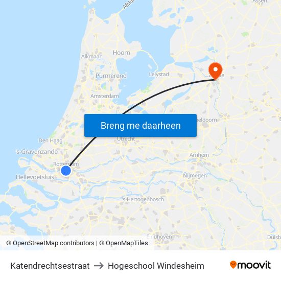 Katendrechtsestraat to Hogeschool Windesheim map