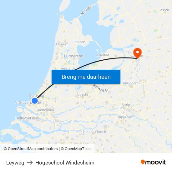 Leyweg to Hogeschool Windesheim map