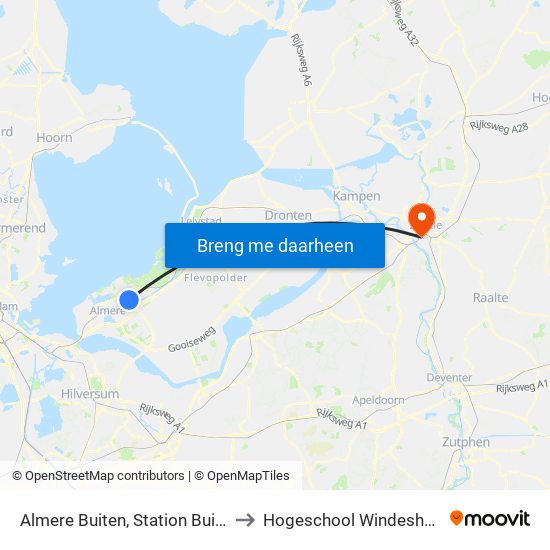 Almere Buiten, Station Buiten to Hogeschool Windesheim map