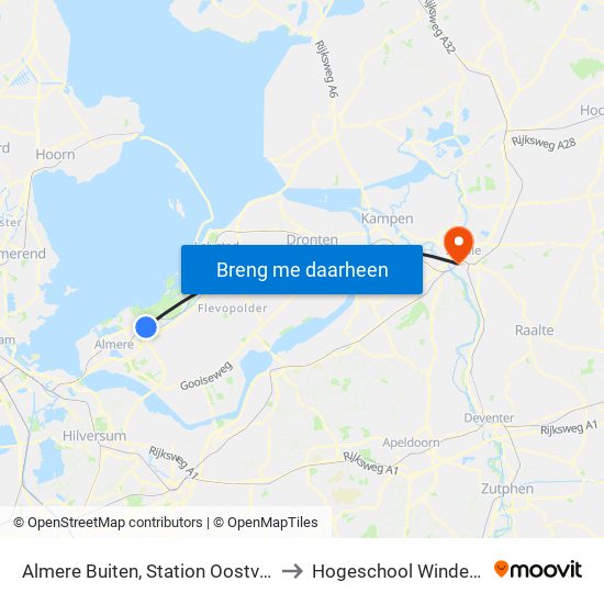 Almere Buiten, Station Oostvaarders to Hogeschool Windesheim map