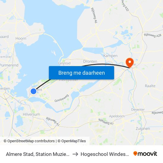Almere Stad, Station Muziekwijk to Hogeschool Windesheim map