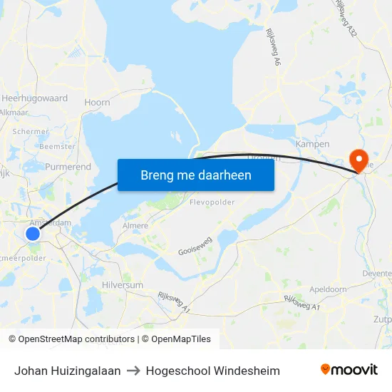 Johan Huizingalaan to Hogeschool Windesheim map