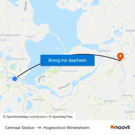 Centraal Station to Hogeschool Windesheim map