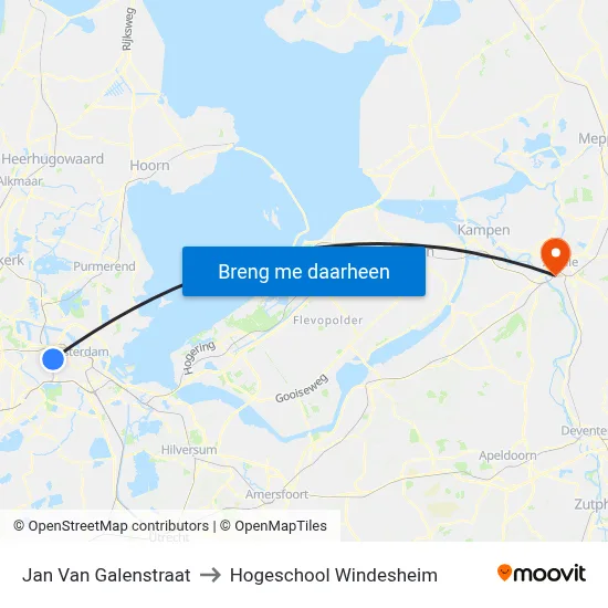 Jan Van Galenstraat to Hogeschool Windesheim map