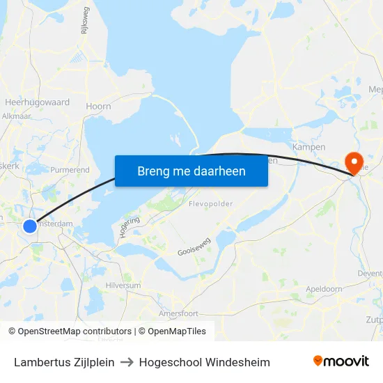 Lambertus Zijlplein to Hogeschool Windesheim map