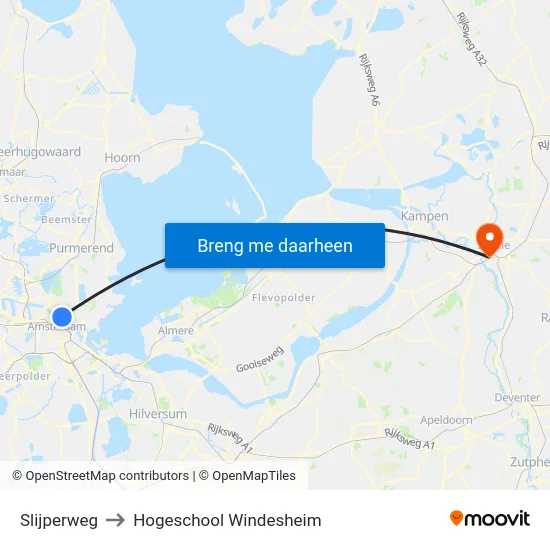 Slijperweg to Hogeschool Windesheim map