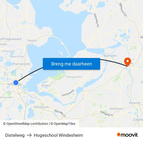 Distelweg to Hogeschool Windesheim map