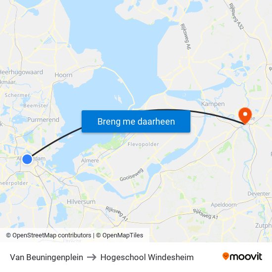 Van Beuningenplein to Hogeschool Windesheim map