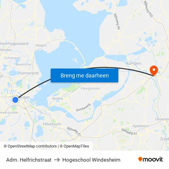 Adm. Helfrichstraat to Hogeschool Windesheim map