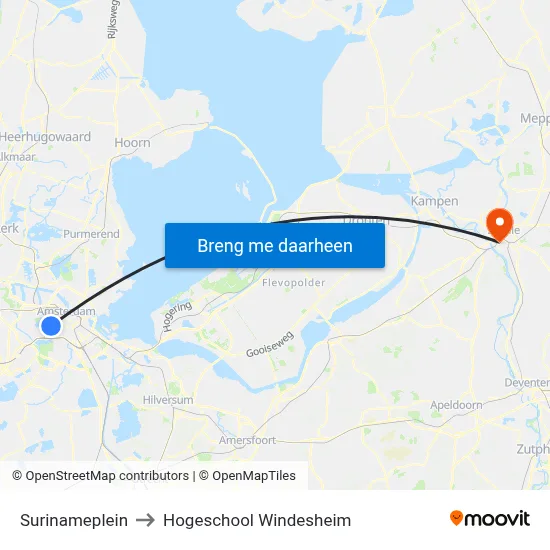 Surinameplein to Hogeschool Windesheim map