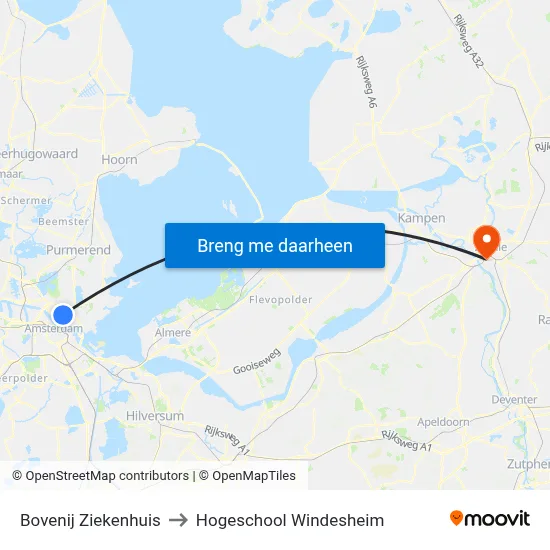Bovenij Ziekenhuis to Hogeschool Windesheim map