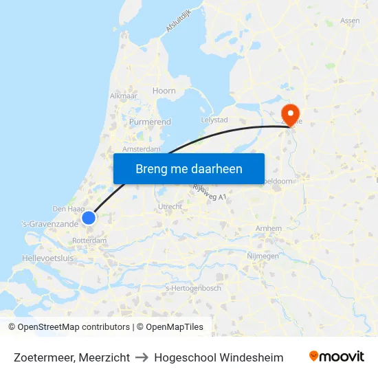 Zoetermeer, Meerzicht to Hogeschool Windesheim map